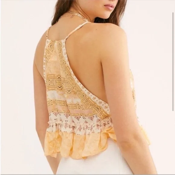 Free People Brighter Than Sunshine Tank Multi Print Ruffled Crop Top - Picture 2 of 6